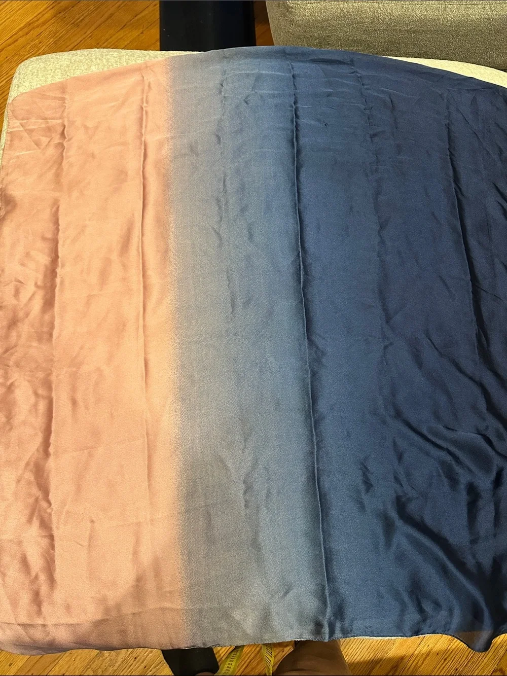 100% silk  Navy and Blush Satin Wrap Scarf 73x17 aprox